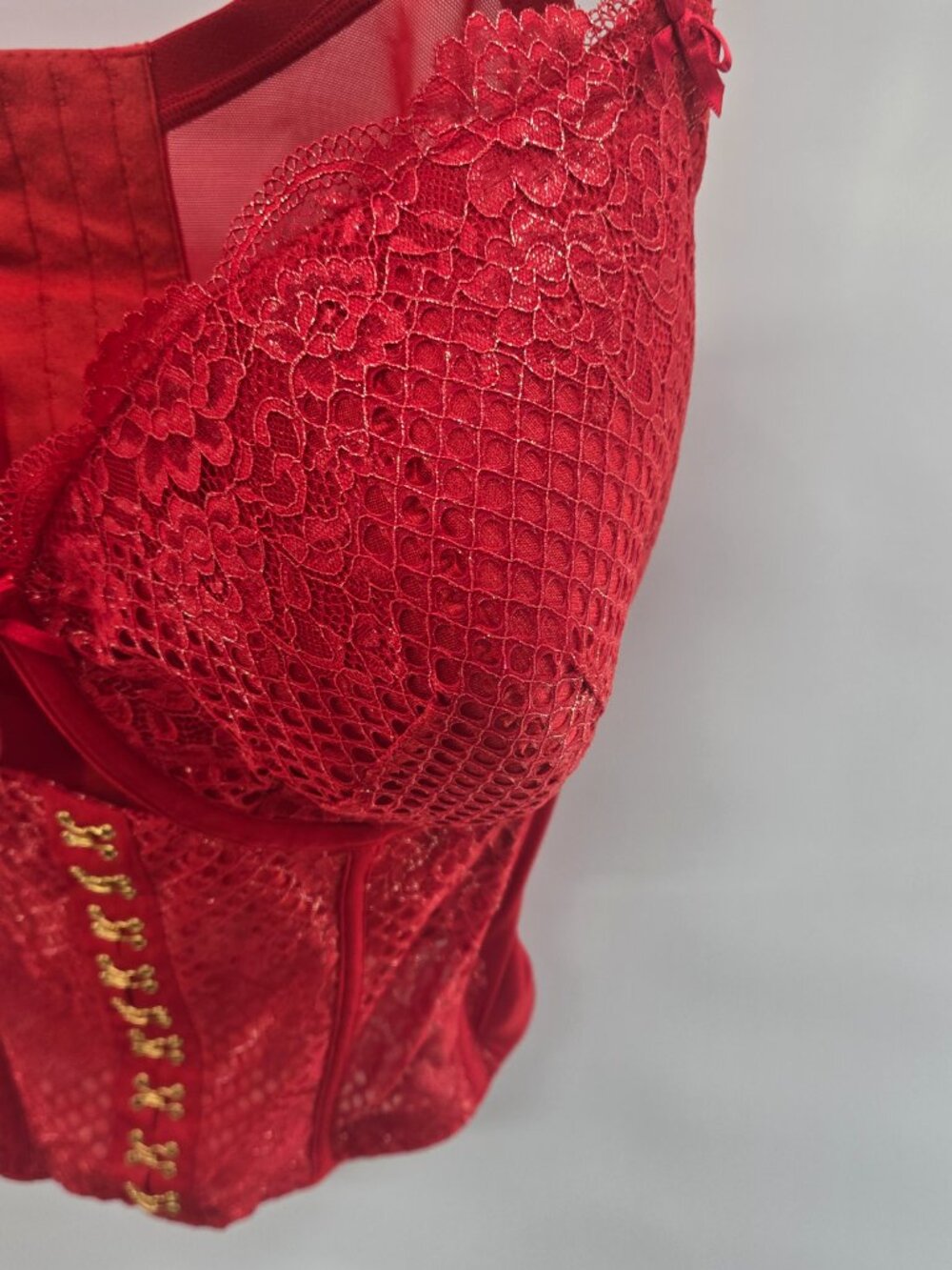 Cacique Lane Bryant Red Lace Corset Bustier Top Underwire Structured 44DDD NWOT - Picture 4 of 11